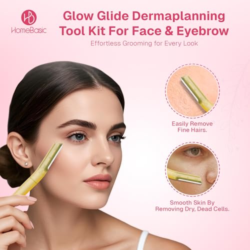 Image of HomeBasic Face Razor for Women Facial Hair Remover - Pack of 3 | Stainless Steel Eyebrow Razor | Reusable Dermaplaning Tool for Upper Lip, Chin, Forehead, Cheeks & Peach Fuzz