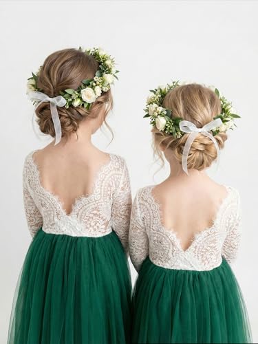 Image of 2Bunnies Girl Peony Lace Back A-Line Straight Tutu Tulle Party Flower Girl Dress