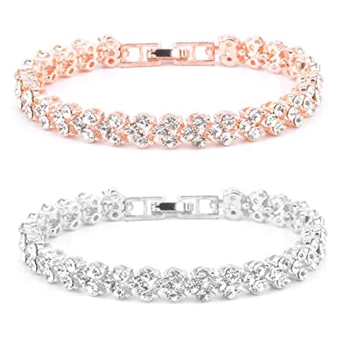 GONDNOWS 2 strands of alloy rhinestone bracelets in silver and rose gold girl's gift, girl's bracelet, women bracelets Cover