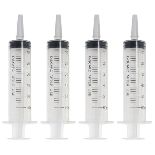 HOBBYIN 4 Pack Capacity Syringe Syringes Pump, 20ml 60ml Large Plastic Syringe Measuring Syringe Tools Dispensing Multiple Uses, Pet medicine feeder(60ml)