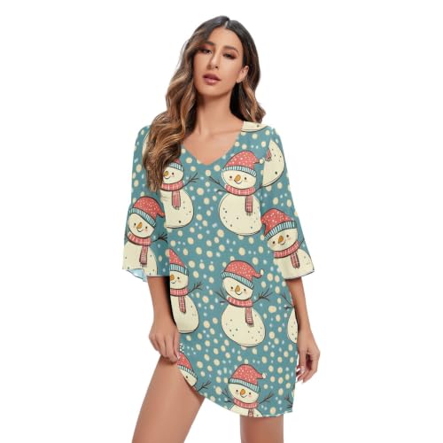 Vestido corto de Navidad verde de verano estampado muñeco de nieve mujer