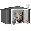 DWVO 10x8FT Outdoor Storage Shed, Spacious Metal Tool Shed with Lockable Doors & Ventilation for Patio, Lawn, and Backyard, Ideal for Storing Garden Equipment, Lawnmowers, and Bicycles, Dark Gray