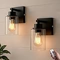 ThyFenno Battery Operated Wall Sconce with Remote Control, Dimmable Wall Lamp Set of Two No Wired, Rechargeable Cordless Wall Light Fixtures for Bedroom Living Room Bathroom Hallway Farmhouse, Black