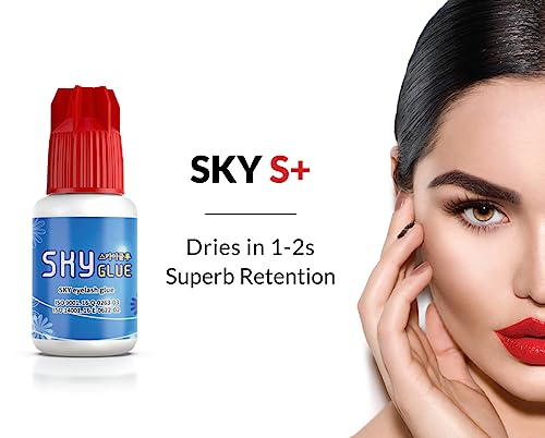 Sky Glue For Eyelash Extensions S+ | Super Strong Lash Extension Glue | Professional Black Adhesive For Long Lasting Semi Permanent Individual Lash Extensions | Fast Drying / 7+ Week Retention 5Ml #TOP6