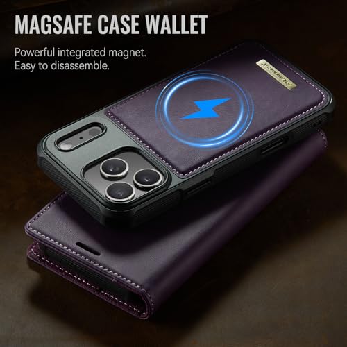 PlusnapX Wallet Case for iPhone 17 Pro Max Compatible with Magsafe, 2-IN-1 PU Leather Flip RFID Blocking Card Holder Stand Shockproof Magnetic Detachable Cover for iPhone 17 Pro Max 6.9", Retro Purple by PlusnapX - Image 8