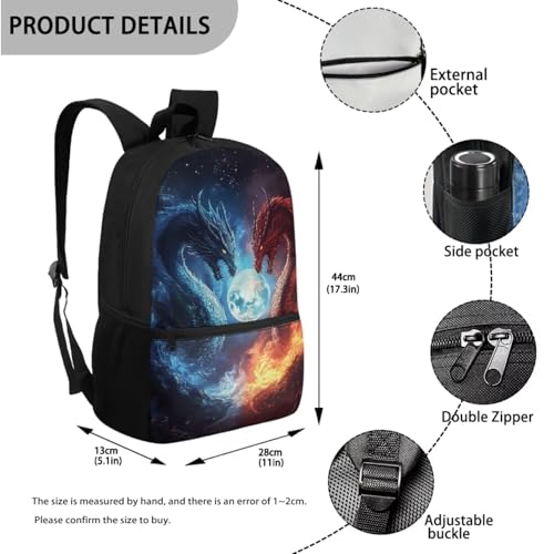 Dragon Backpack Kids Cool Backpacks for Boys with Lunch Box Ages 6-8 Large Capacity School Bookbag for 3rd Grade Lunchbox and Pencil Case Water Bottle Holder, 4Pcs, Lunch Bag School Bag3