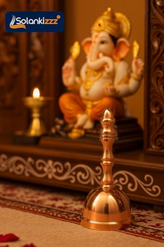 Image of Brass Hand Bell for Pooja (Aarti Tankori) - Traditional Ghanti for Mandir, Home & Office Temple | Pure Brass Prayer Bell for Aarti, Rituals & Decoration