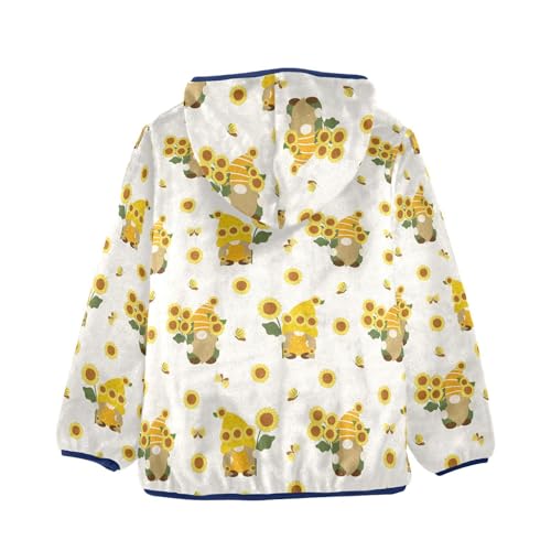 Yellow Sunflowers with Gnomes Girls Fleece Jacket Girls Fall Jacket Girls Zip Up Hoodie Girls Sherpa Jacket 2-10T2