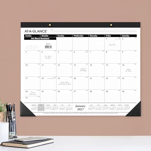 Image of AT-A-GLANCE 2027 Desk Pad Calendar, Monthly Desk Wall Planner, 21.75 inch x 17 inch, Ruled Blocks, 3 Pack (AZSK240027), White