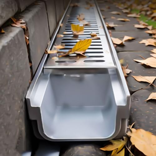 Canaletta Scolo Acqua Kit Di Drenaggio Per Canali Carrabili 4 6 10 CM Di Profondità, Scarichi A Pavimento Per Calcestruzzo Con Griglie In Acciaio Inox, Sistema Drenaggio Per Patio Con Piscina All'aper