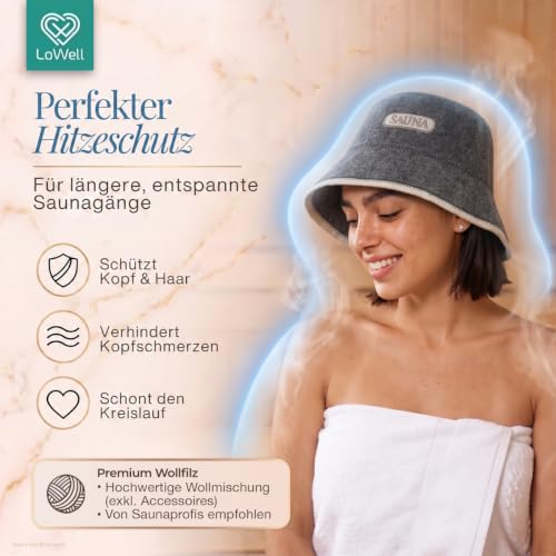 LoWell Saunahut aus Filz für Herren & Damen – Hitzeschutz, mit Aufschrift – Ansicht 2