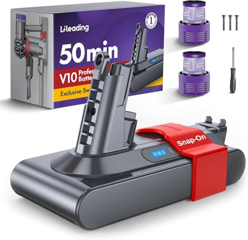 Image of Exclusive Swapple 50 Min Runtime V10 Replacement Battery, Compatible with Dyson Animal, Absolute, Fluffy, Motorhead SV12 Cordless Stick Vacuum Cleaner, with 2 Filters and Trigger Lock