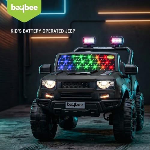 Image of Baybee RoverX Battery Operated Jeep for Kids with Parental Control | Baby Ride On Electric Car with RGB Lights, Music & Swing Mode | Rechargeable Battery Car for Kids 2 to 6 Years Boys, Girls (Black)