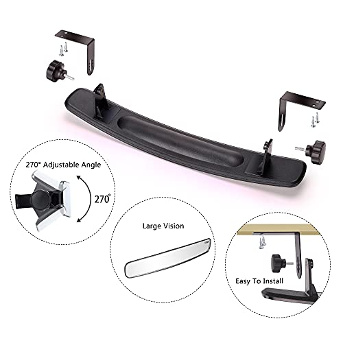 Image of 10L0L Universal Adjustable Golf Cart Panoramic Rear View Mirror, Rotatable 270 Rotation 16.5 inch Wide Angle Full Rearview Golf Cart Mirror for EZ Go, Club Car, Yamaha