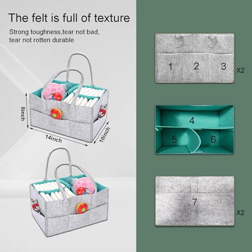 Image of Baby Diaper Caddy - Practical, Modern Style - Baby Basket - Light Gray & Green