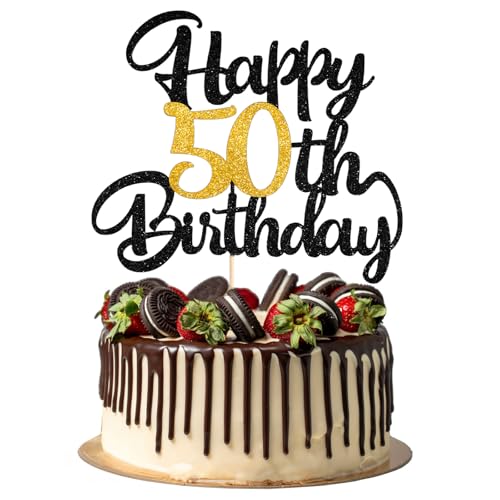 50 Birthday Cake Topper 50 Geburtstag Tortendeko Alles Gute zum Geburtstag Happy Gold und Schwarz Geburtstagsfeier Dekorationszubehör 50 Geburstagstorte Deko