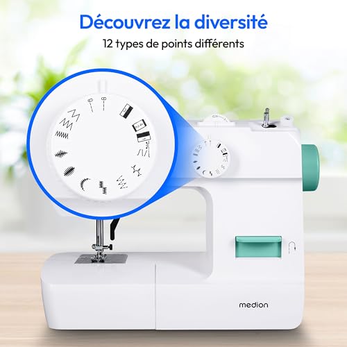 Machine à coudre MEDION SM70 turquoise à 12 programmes et lampe LED