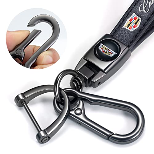 Image of Genuine Leather Car Key Chain for Cadillac Escalade CT4 CT5 CT6 ATS CTS SRX XT5 Keyring Keychain Accessories Family Present(Black)