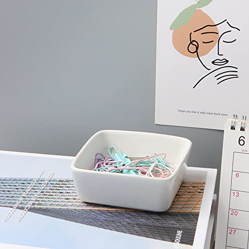 Natsumebasics NST-ROUNDSQUARECERAMICHOLDER 2Pcs Ceramic Paper Clip Holder Set Round And Square Paper Clips Dispenser Kit Cute White Bowl And Plate thumb #4
