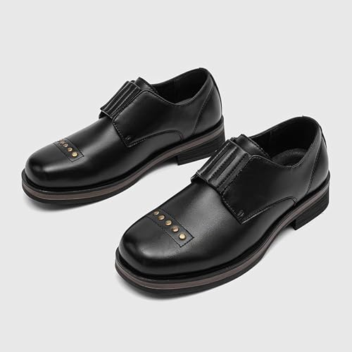 Men's Formal Casual Loafers Retro Round Headed Slip On Business Office Uniform Leather Shoes Non Slip and Comfortable Walking Shoes, Black and Brown4
