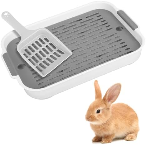 Inodoro para conejos, inodoro con pala, aseo de conejos con rejilla, arenero gris pequeño 27 x 18 x 4 cm, accesorios para conejos, esquina para animales pequeños, conejos, cobayas, roedores