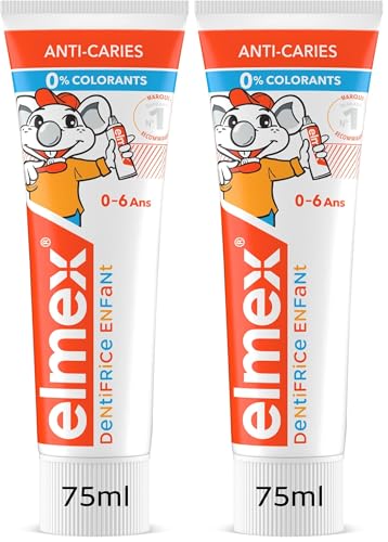 Elmex Dentifrice Bébé et jeune enfant, protège les dents de lait, anti-caries, 0 colorants - Dès le premier brossage - 0-6 Ans, 75ml (Lot de 2)