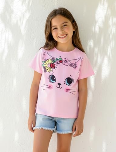 Image of PATPAT Girls Crewneck Short Sleeve Graphic Tees Animal Print Shirts Cute Summer Outfits 5-12 Years