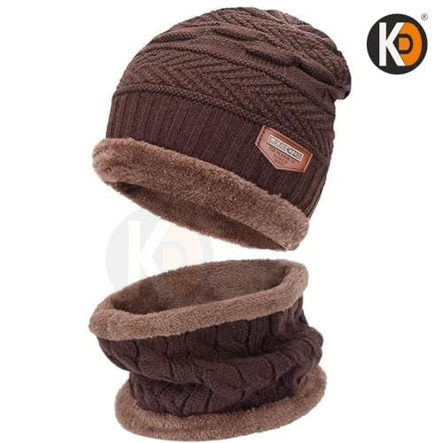 Image of K D Winter Wear 2-in-1 Woolen Beanie Cap & Muffler Set for Men & Women | Soft Thermal Wool | Fleece-Lined | Head & Neck Warmer | Unisex Winter Accessories | Coffee