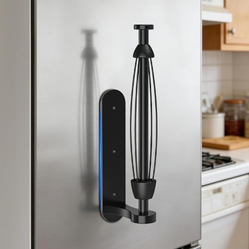 Magnetic Paper Towel Holder for Fridge, One Hand Tear RV Paper Towel Holder with Ratchet Mechanism, Self-Adhesive & Wall Mount for Refrigerator, Kitchen, Grill, Garage (Matte Black)