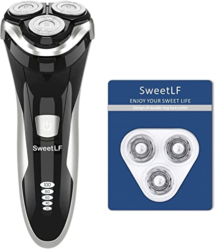 SweetLF Rasoir Electriques Hommes Rasoir Électrique Humide et Sec Rasoir Rotatif 4D Rechargeable Etanche Pour Hommes Avec Tondeuse Escamotable Noir avec Remplacement du Filet de Rasage Cover