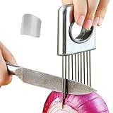 WELWEL Onion Holder with Finger Guard,Stainless Steel Onion Slicer Garlic Potato Onion Slicer Cutter