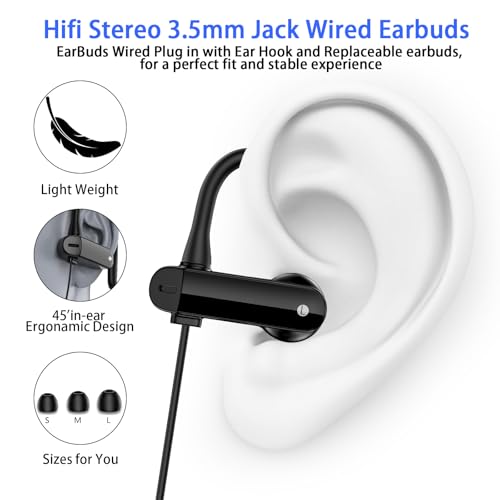 Image of Wired Over Ear Earbuds with Microphone Ear Hook,3.5mm Sport Headphones Wired for Laptops iPad iPod 3.5mm Plug Cellphones,in-Ear Earphones Noise Cancelling Headset for Chromebook MP3 Switch Running Gym