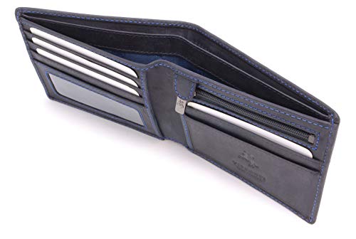 TASCHE: 2 scomparti per banconote + 5 scomparti per carte di credito+ 1 scomparto portadocumenti trasparente + 1 tasca per monete con zip + 1 tasca aperta.