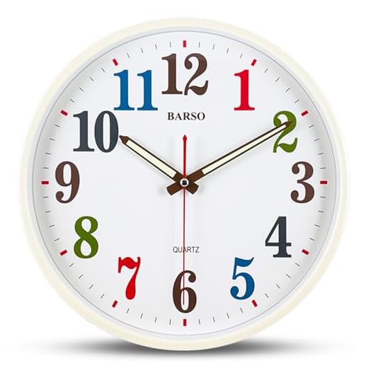 12 Inch Silent Wall Clock – Non Ticking Quartz Movement, Colorful Numbers, Elegant Ivory Frame item