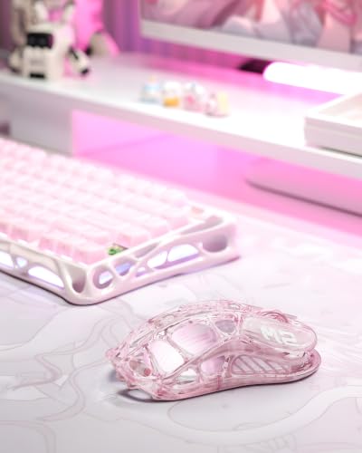 Image of GravaStar Mercury M2 Wireless Gaming Mouse with 26,000 DPI, PAW3395DM Sensor -79g Lightweight Hollowed-Out Design -5 Programmable Buttons -5 Dynamic Lightsync RGB (Crystal Rose)