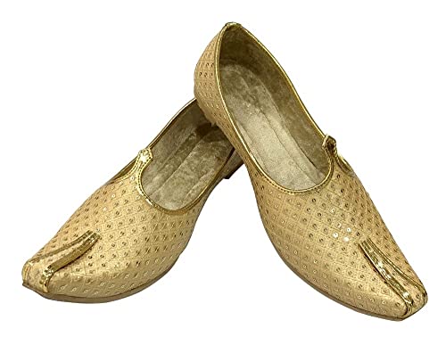 Punjabi Jutti for Men's Gold Traditional Handmade Wedding Bridal Shoes Ethnic Mojari Flat Khussa Jooti2