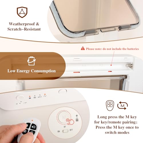 Smart Cat Door for Interior & Exterior, Flap Opening is 7.67’’ (H) by 7'' (W), RFID Cat Pet Door with 3 RFID Collar Sensor Keys & 1 Remote & 4 Way Locking Cat Flap, Automatic Opening Cat Door - Image 8