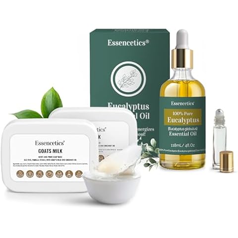 4 fl oz Eucalyptus Essential Oil Blend & 5 LB Goat Milk Soap Base Bundle - Organic & SLS-Free - Moisturizing Soap-Making Kit Cover
