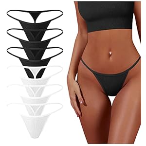 OQQ 6 Pack G-String Thongs for Women Cotton Panties Stretch T-back Tangas Low Rise Hipster Sexy Underwear S-XL