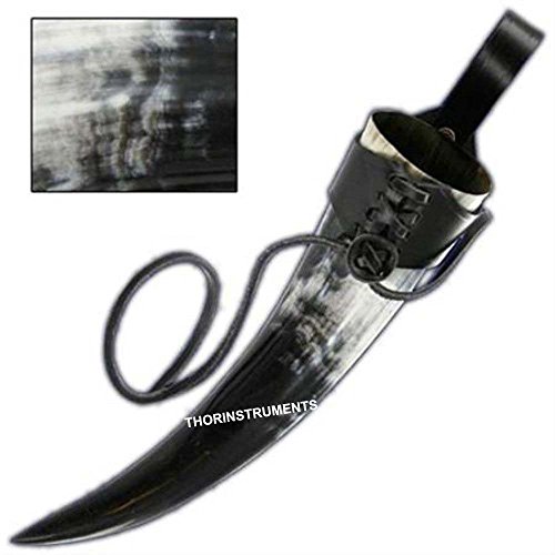 Medium Drinking Horn, approx 12oz Medieval Viking Cup w/Black Leather Holder Rustic Vintage Home Decor Gifts