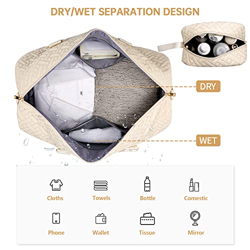 Image of Duffle Bag for Travel, Weekender Bag with Shoe Compartment, Carry On Overnight Bag for Women with Toiletry Bag, Gym Bag with Wet Pocket, Hospital Bags for Labor and Delivery Beige, Beige, Medium