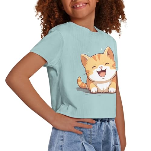 Image of Girls Fashion Crewneck Tee Shirts Casual Short Sleeve Crop Top Summer Outfits 5-14 Year