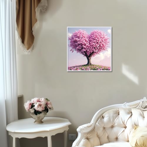 Image of AiYuanzsh 5D Diamond Painting Kits for Adults, Heart Flower Tree Diamond Art Kits for Beginners, Love Cherry Blossom Tree DIY Full Drill Diamond Dot Gem Painting for Home Wall Decor 13.8x13.8inch