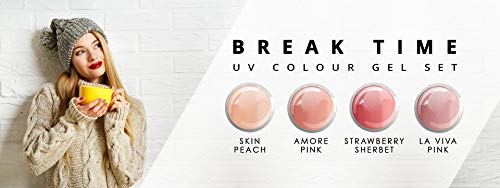 N&BF 4er Farbgel Set Break Time | 4x5 ml UV Color Gel Sparset | Colourgel in vier verschiedenen Farb-Tönen | Made in EU | Sparpaket für Gelnägel & Nail Art Design | Profi Nagelgel bunt