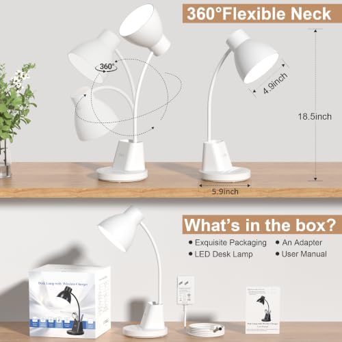 Sailstar 10W Wireless Charging LED Desk Lamp with Pen Holder, CRI 95, White - 4