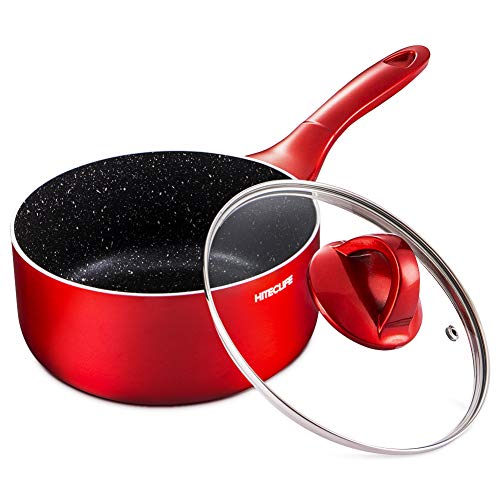 HITECLIFE Saucepan with Lid 2 Quart Nonstick Sauce Pan, Induction, 4 Layers Chemical-Free Soup Pot, Saucier Pot with Stay-Cool Handle, Cookware, Dishwasher Safe