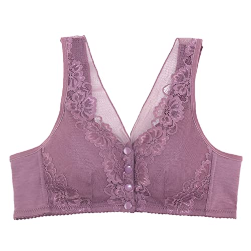 Sports Bras For Women Closure Bra Lace Trim Extra-Elastic Front Breathable Sports Zip Up Sports Bras For Women D-Purple #TOP2