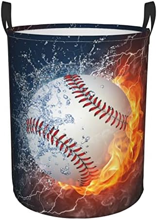 Baseball Laundry Basket for Boys, Large Collapsible Dirty Clothes Hampers for Sports Teens Girls Men Women Foldable Washing Bin with Handles, 19.6" x 15.7"