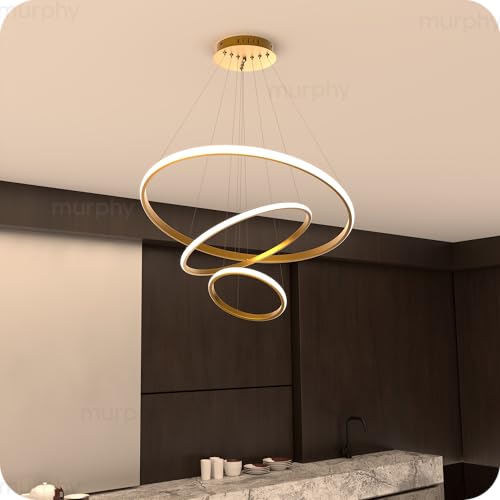 Image of Murphy 3 Ring Modern LED Chandelier Ceiling Lamp | Gold Finish Pendant Light with 3 Color Modes (Cool White, Warm White, Natural White) for Living Room, Hall, Dining, Lobby - Pack of 1