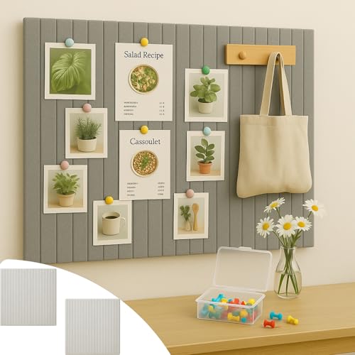 StyBtt Set de 2 Corcho Pared 60x40 – Pizarra Corcho Autoadhesiva, Tablón de Anuncios en Fieltro Moderno con 120 Chinchetas, 2 Corazones de Fieltro y 45 Tiras Autoadhesivas (Gris claro)